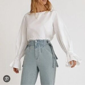 Something Navy White Blouse with Flared Sleeves